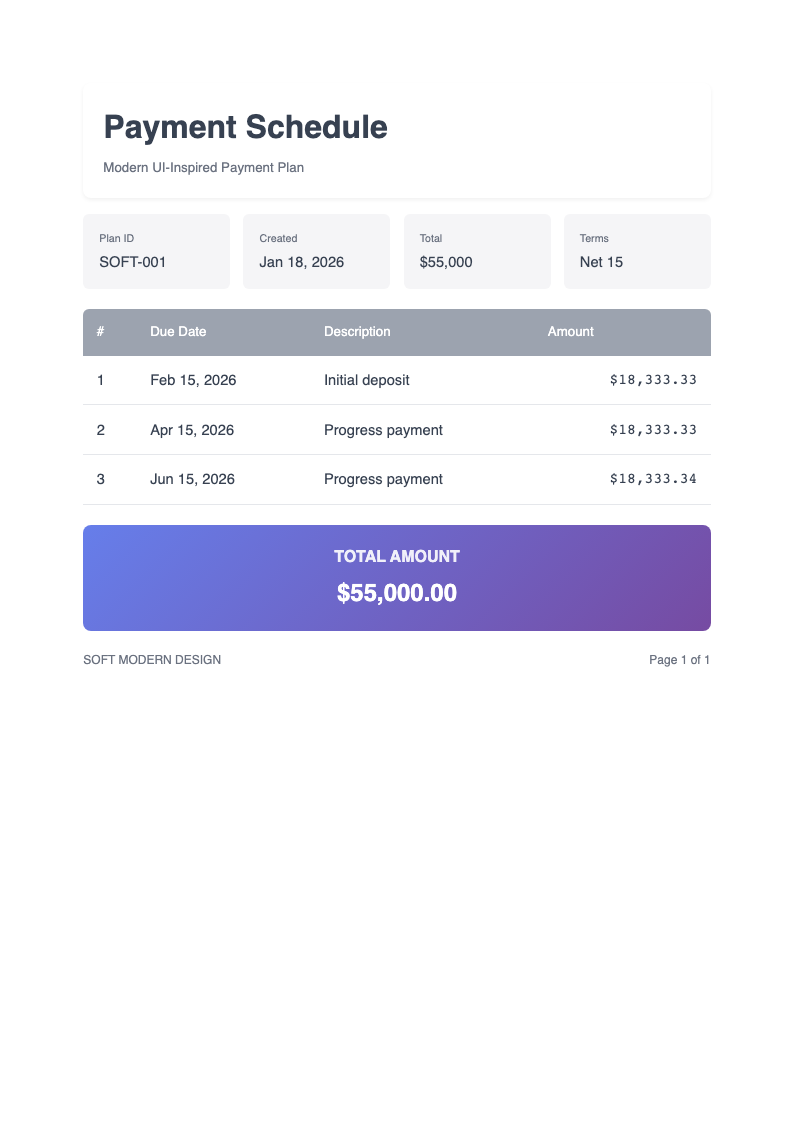 Soft modern payment schedule